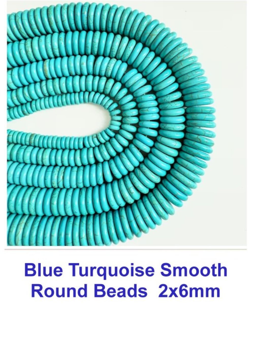 Blue Turquoise Smooth Round Loose Beads,  2x6mm  Approx. 168 Beads